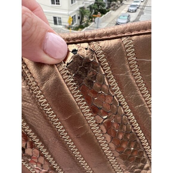 David Mehler for DAME 70s vintage snakeskin leather copper crescent shoulder bag - Picture 12 of 13